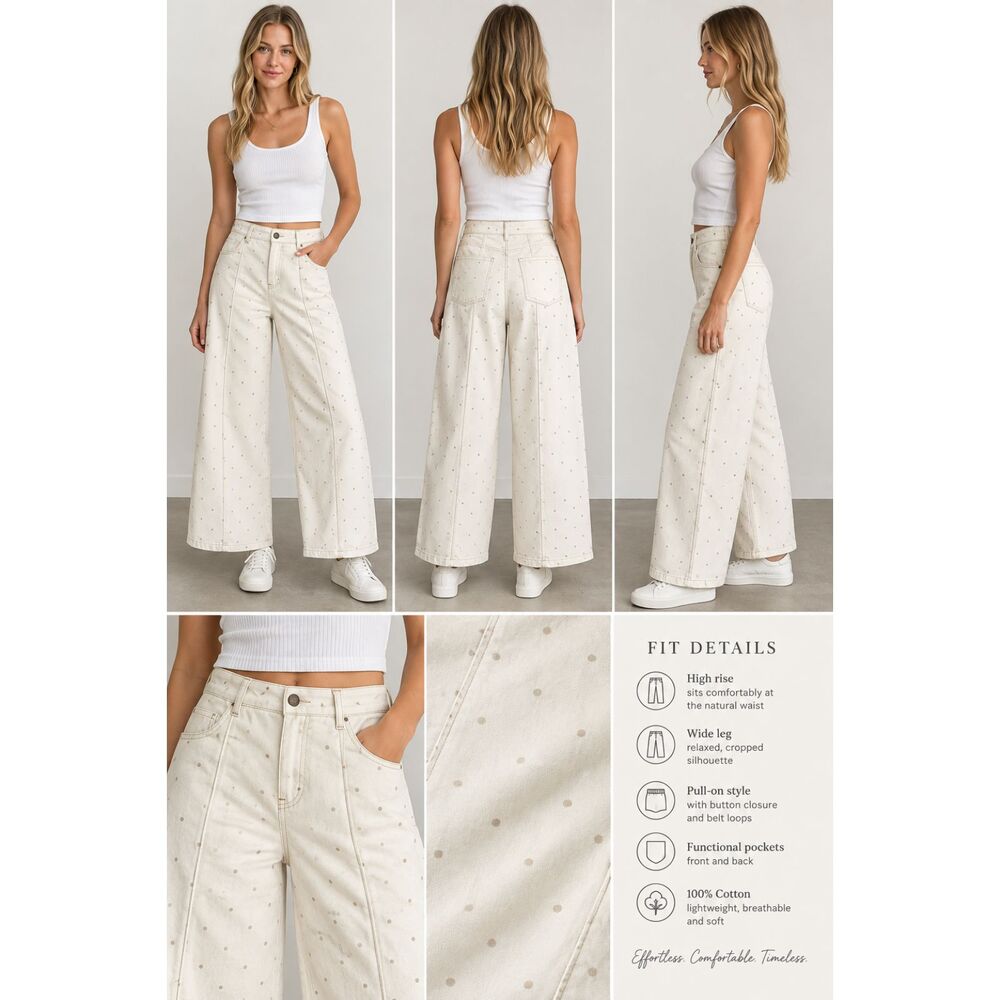 Dress Up Love People Love Clothes White Polka Dot Barrel Leg Pants L High Rise